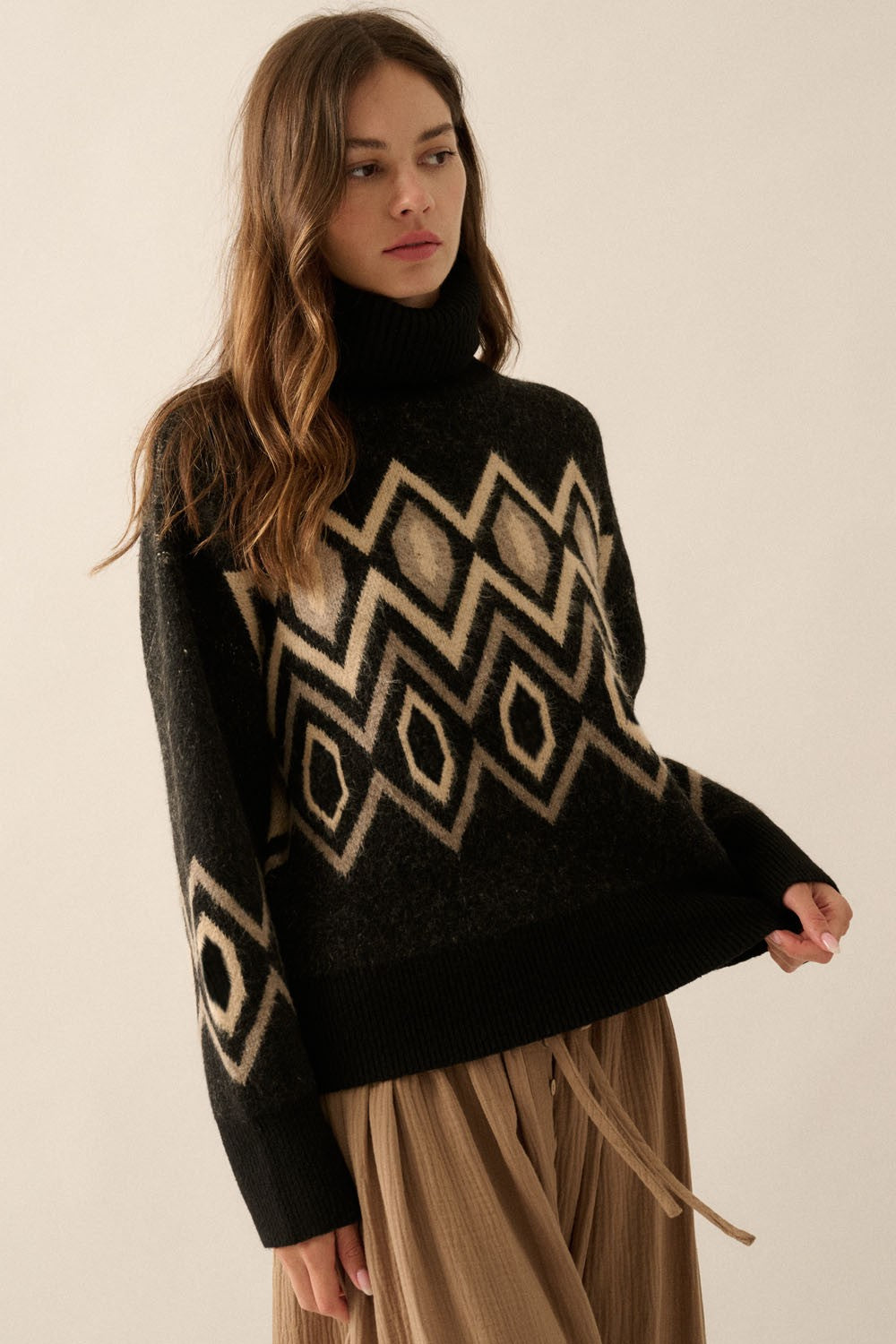 Argyle geometric turtleneck sweater