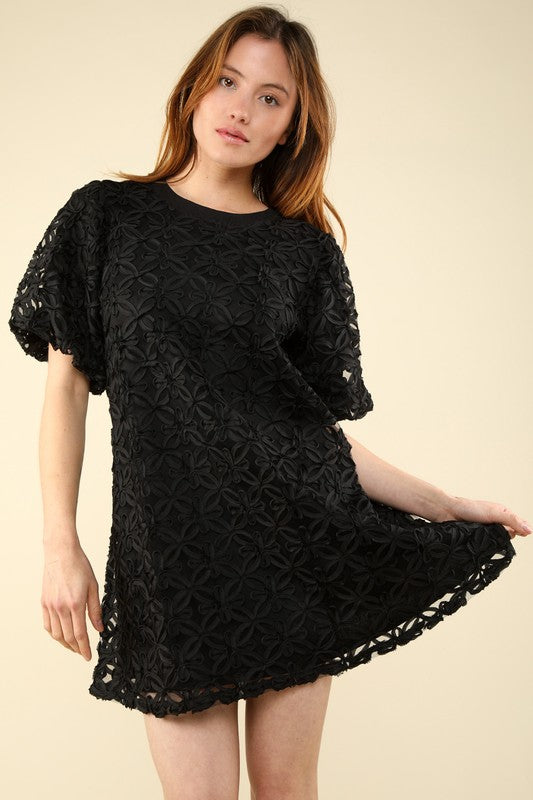 Black lace short sleeve dress