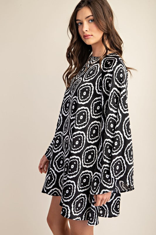 Flared mini dress with bell sleeve