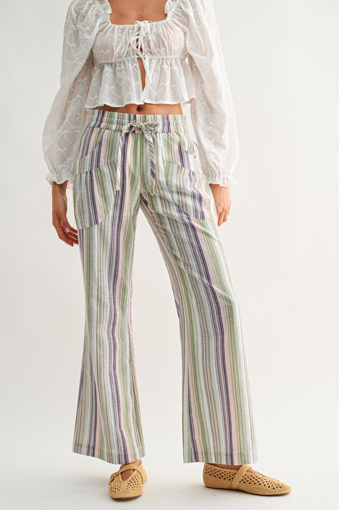 Striped wide leg pull on pants