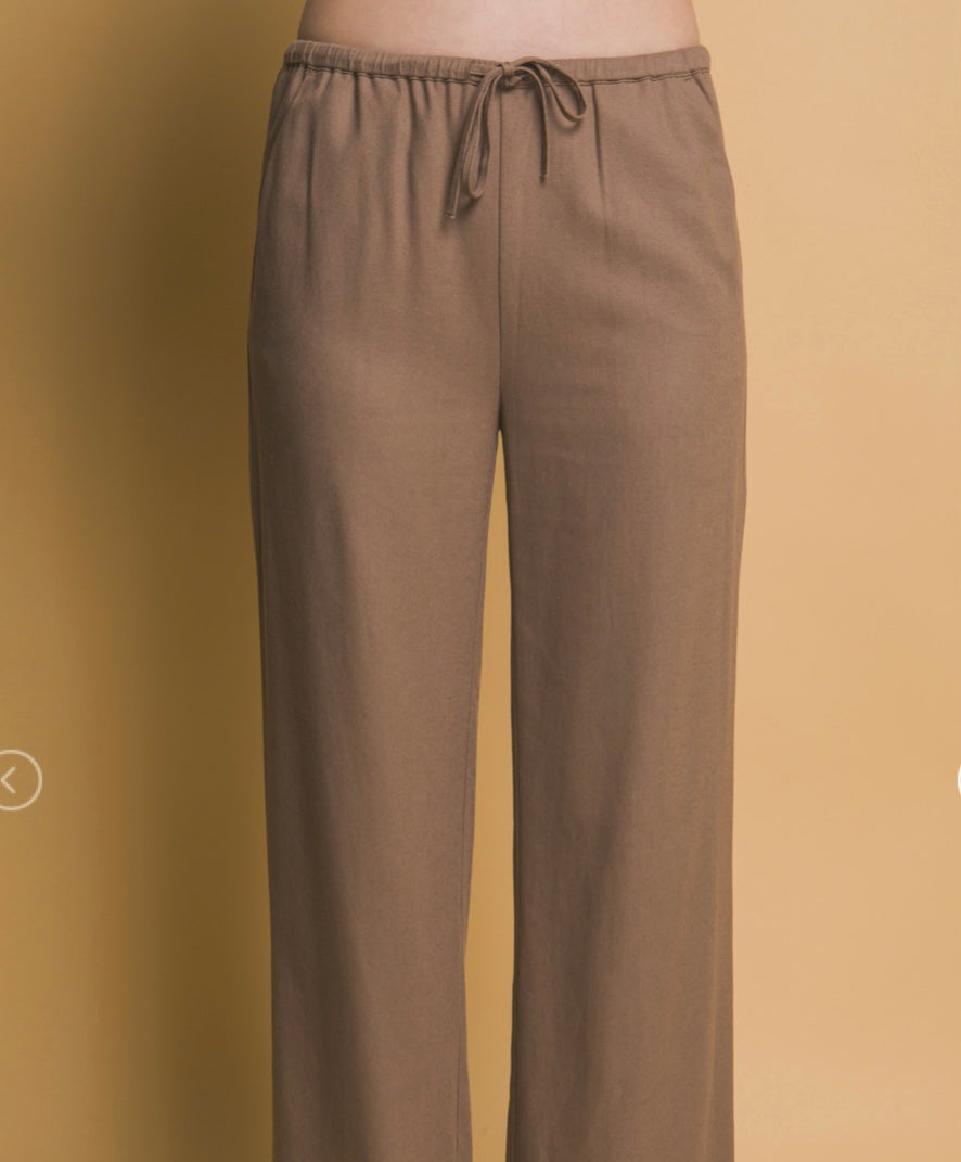 Linen blend crop wide leg pant