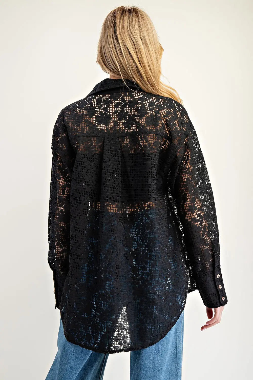 Lace long sleeve button down shirt