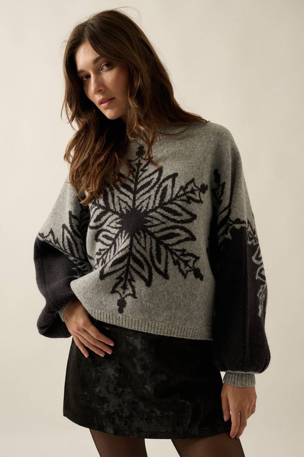 Snowflake Jacquard-Knit Dolman-Sleeve Sweater