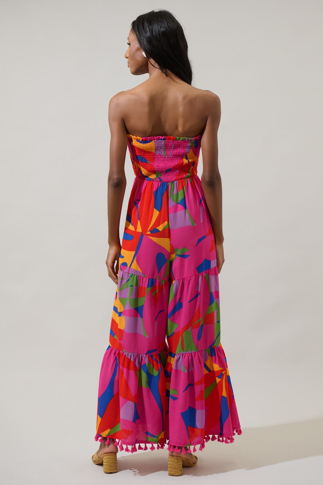 Abstract print strapless jumpsuit