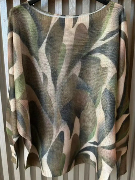 Olive abstract printed sweater - ONE SIZE