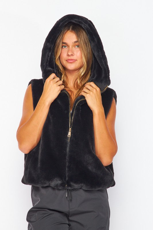 Bunny faux fur hooded vest