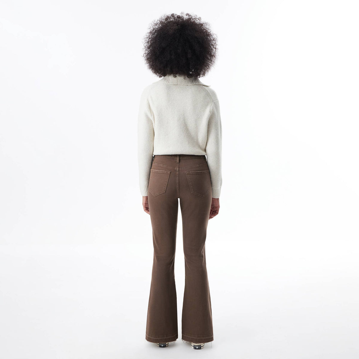 High Rise Flare Leg Jeans with Side Slits OSF1037