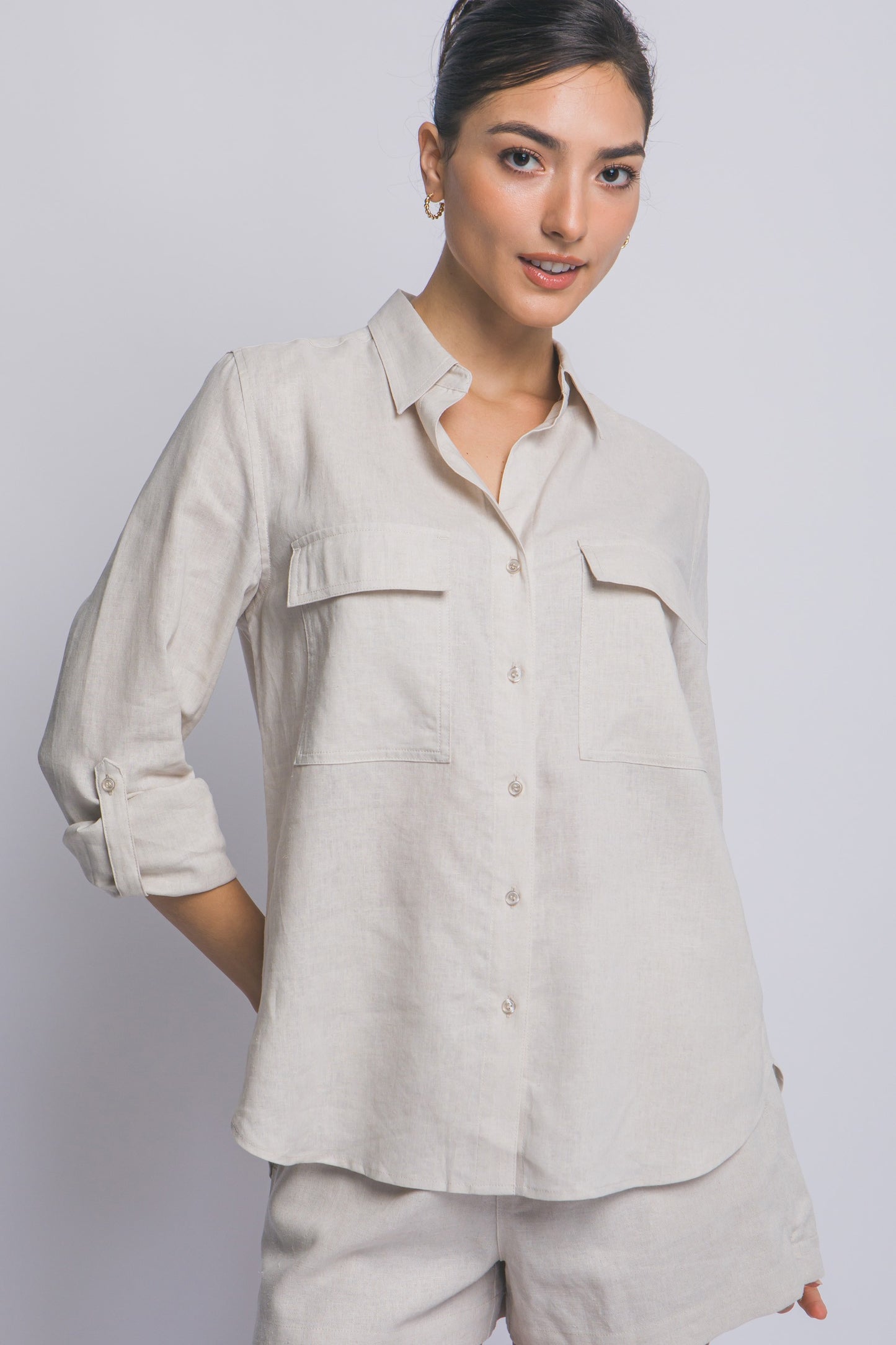 Button down linen blend shirt