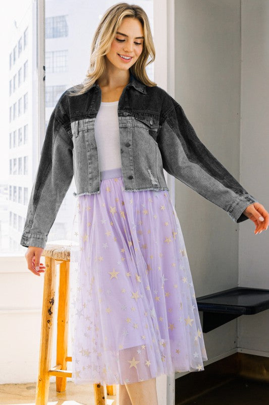 Washed 2 tone black denim jacket