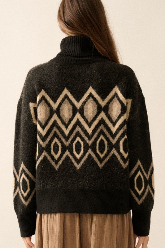 Argyle geometric turtleneck sweater