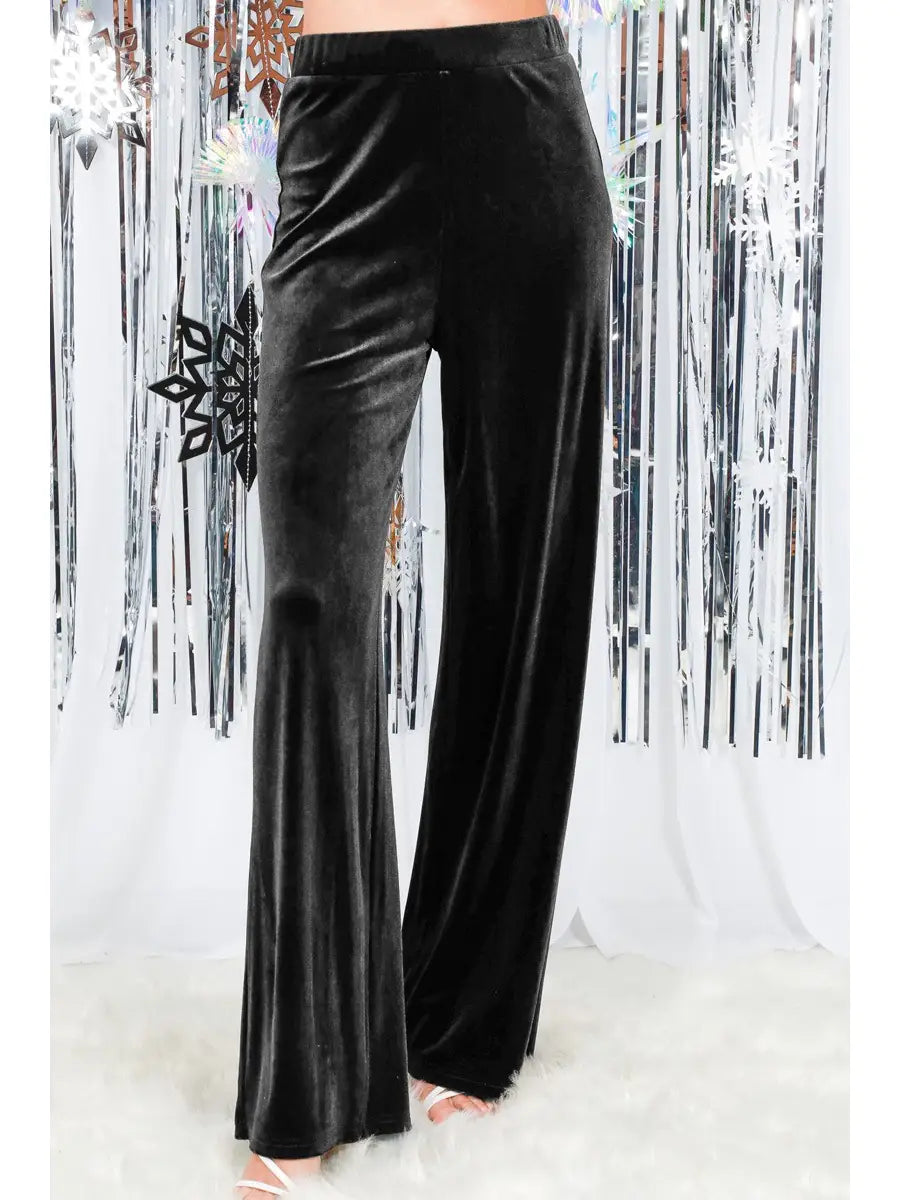 High rise black velour pants