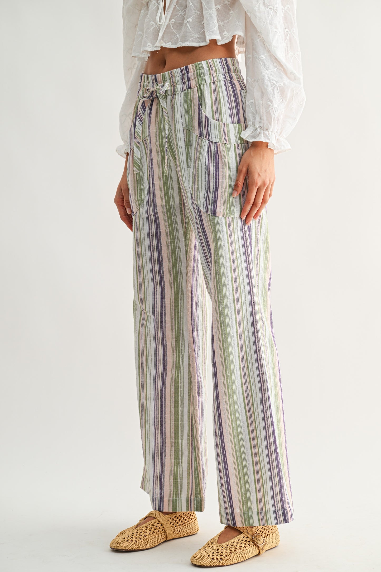 Striped wide leg pull on pants