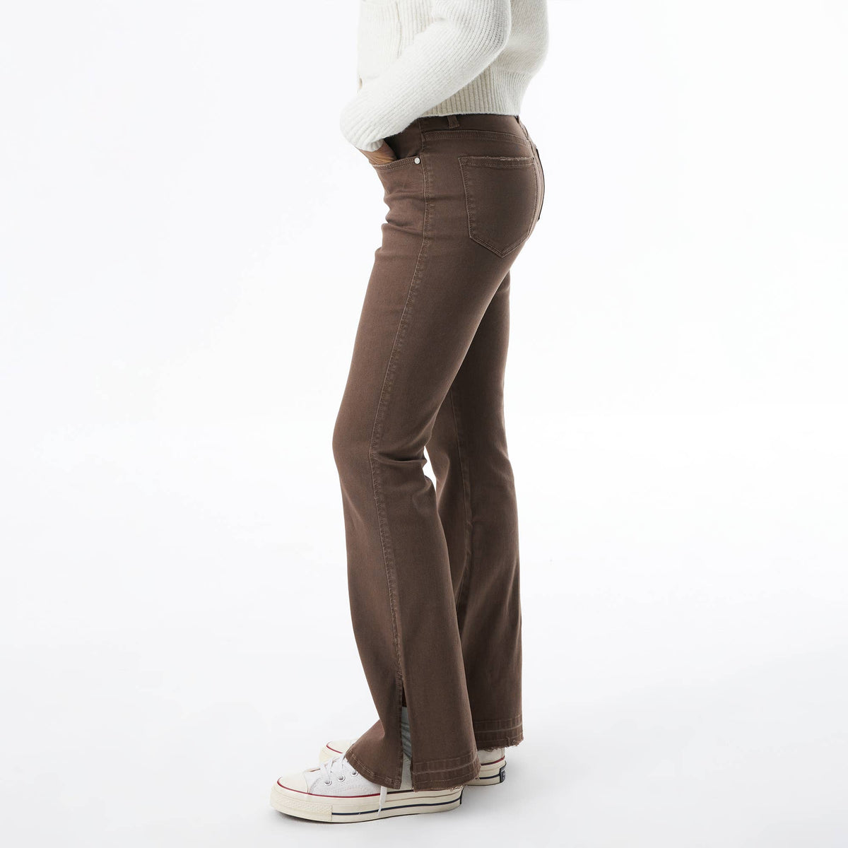 High Rise Flare Leg Jeans with Side Slits OSF1037