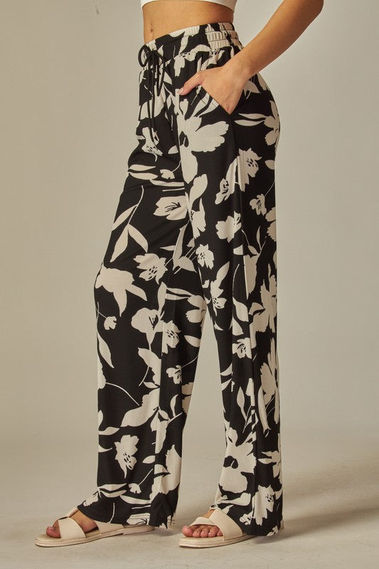 Ribbed floral print pull on pant