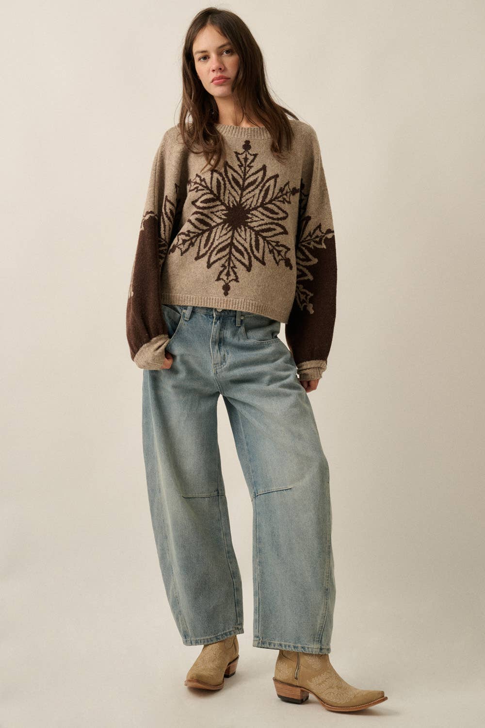 Snowflake Jacquard-Knit Dolman-Sleeve Sweater