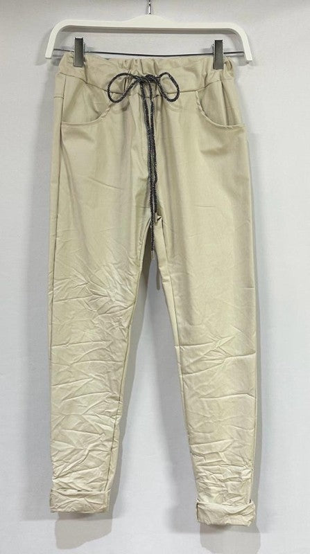 Coated jogger with lurex tie (4 colors)