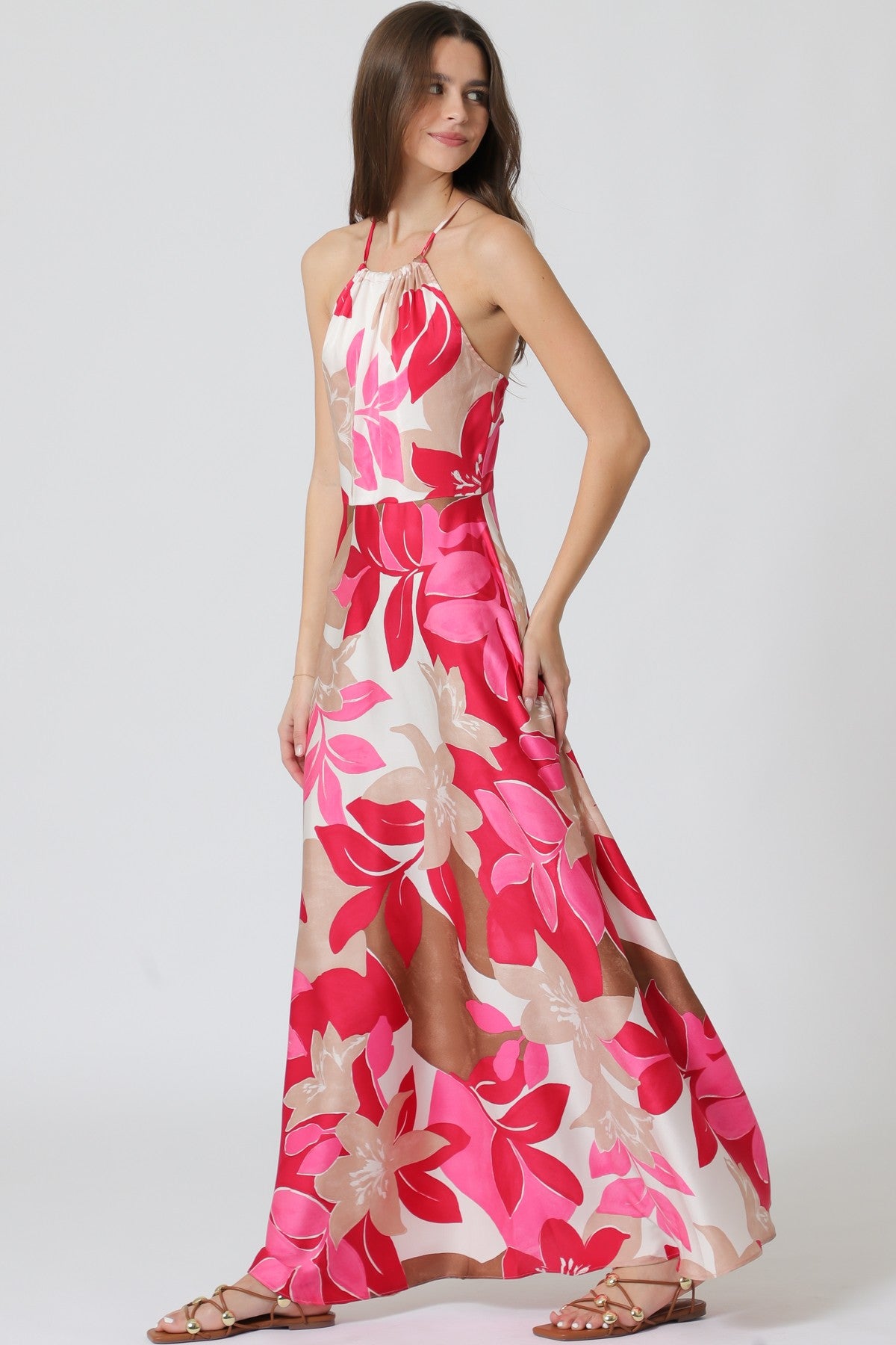 Floral halter neck maxi dress