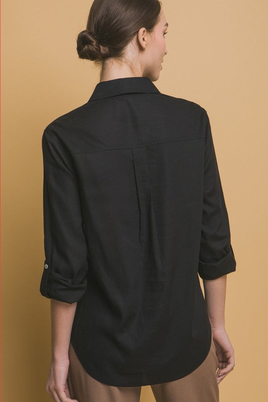 Roll up sleeve linen blend shirt