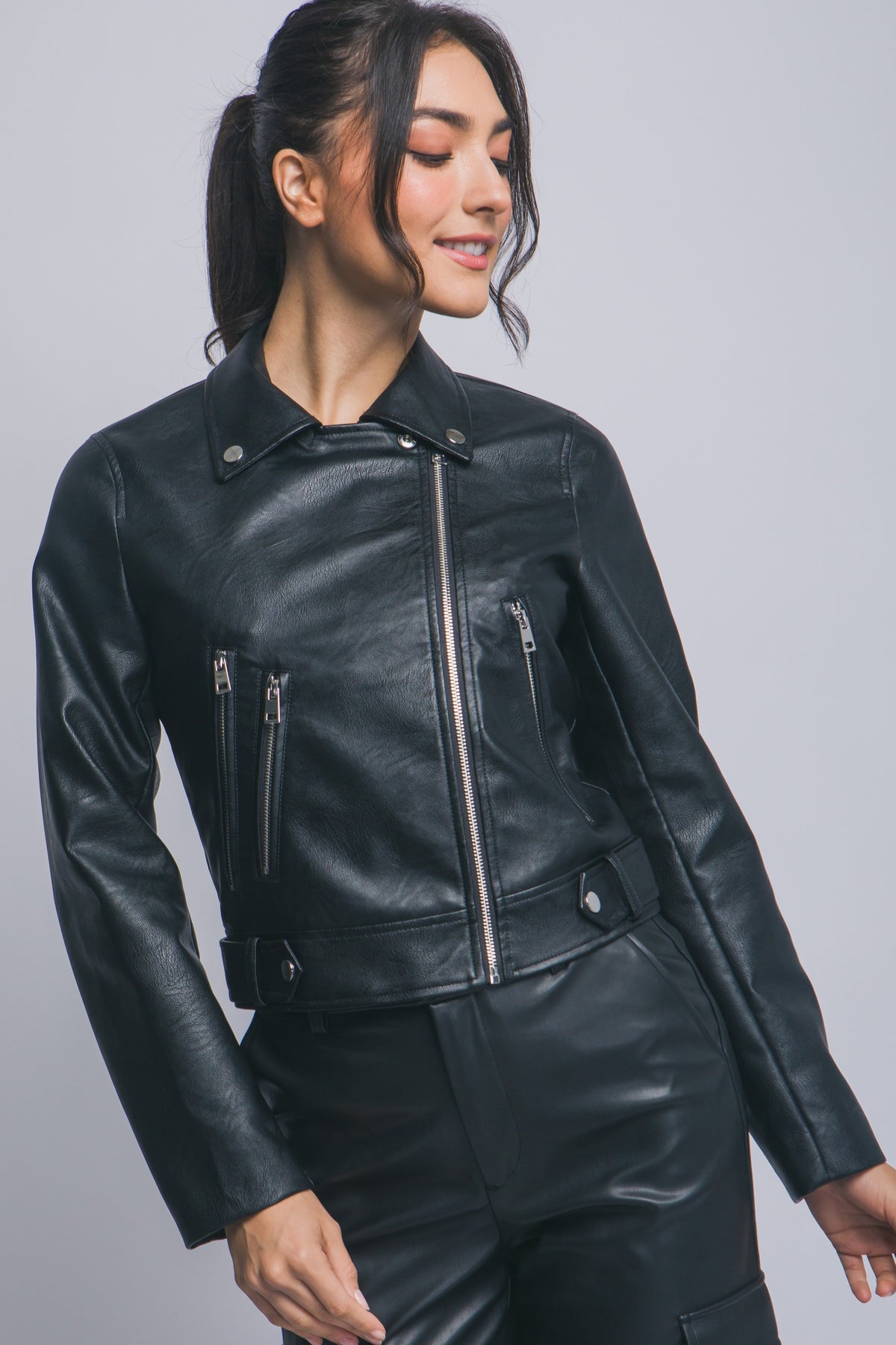 Faux leather moto jacket
