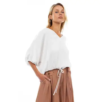 Open back elastic waist blouse (2 colors)