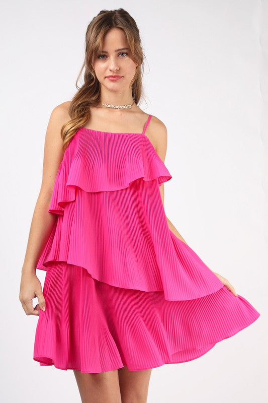 Hot pink tiered mini dress