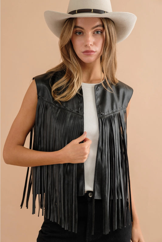 Fringe faux leather vest