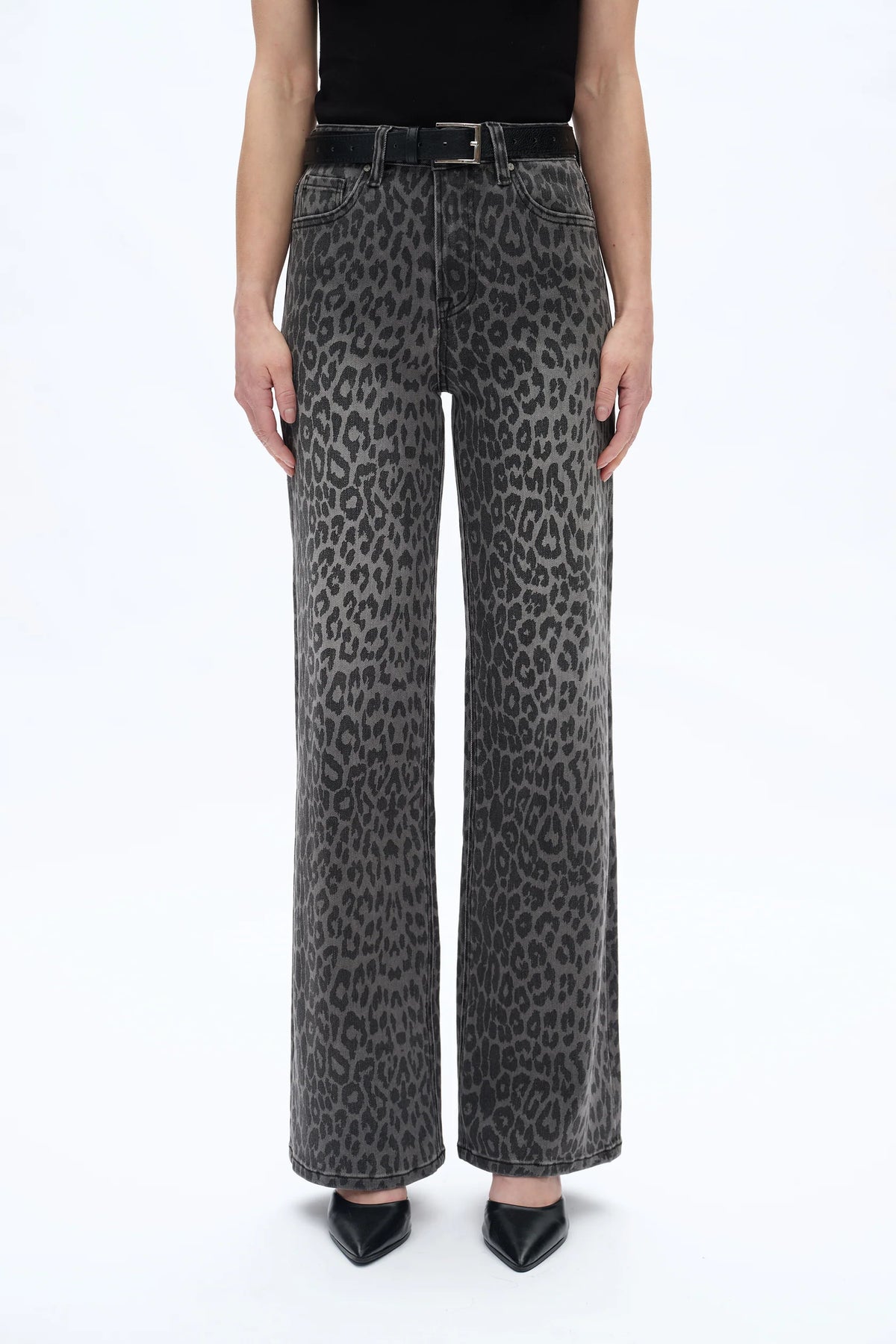 High rise leopard print wide leg jean