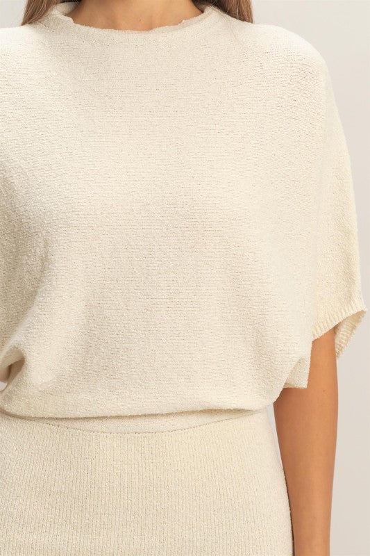 Boxy knit dolman sleeve mini dress (2 colors)