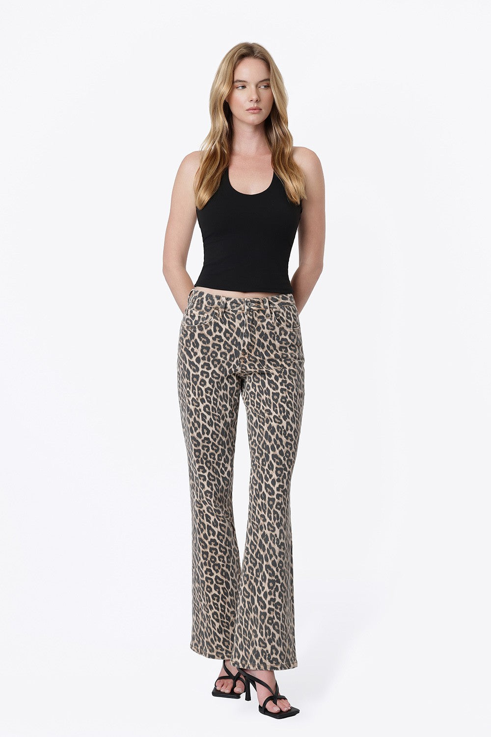 Leopard print vintage flare jeans