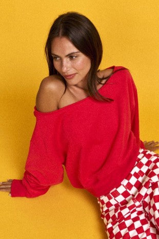 Off the shoulder cropped sweatshirt