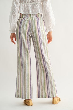 Striped wide leg pull on pants