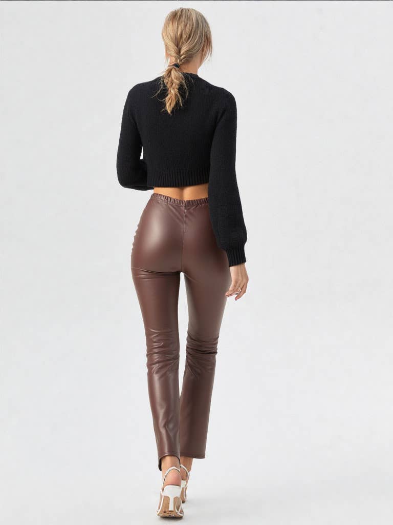 NP70301-High Waist Fitted Bell Bottom Faux Leather Pants