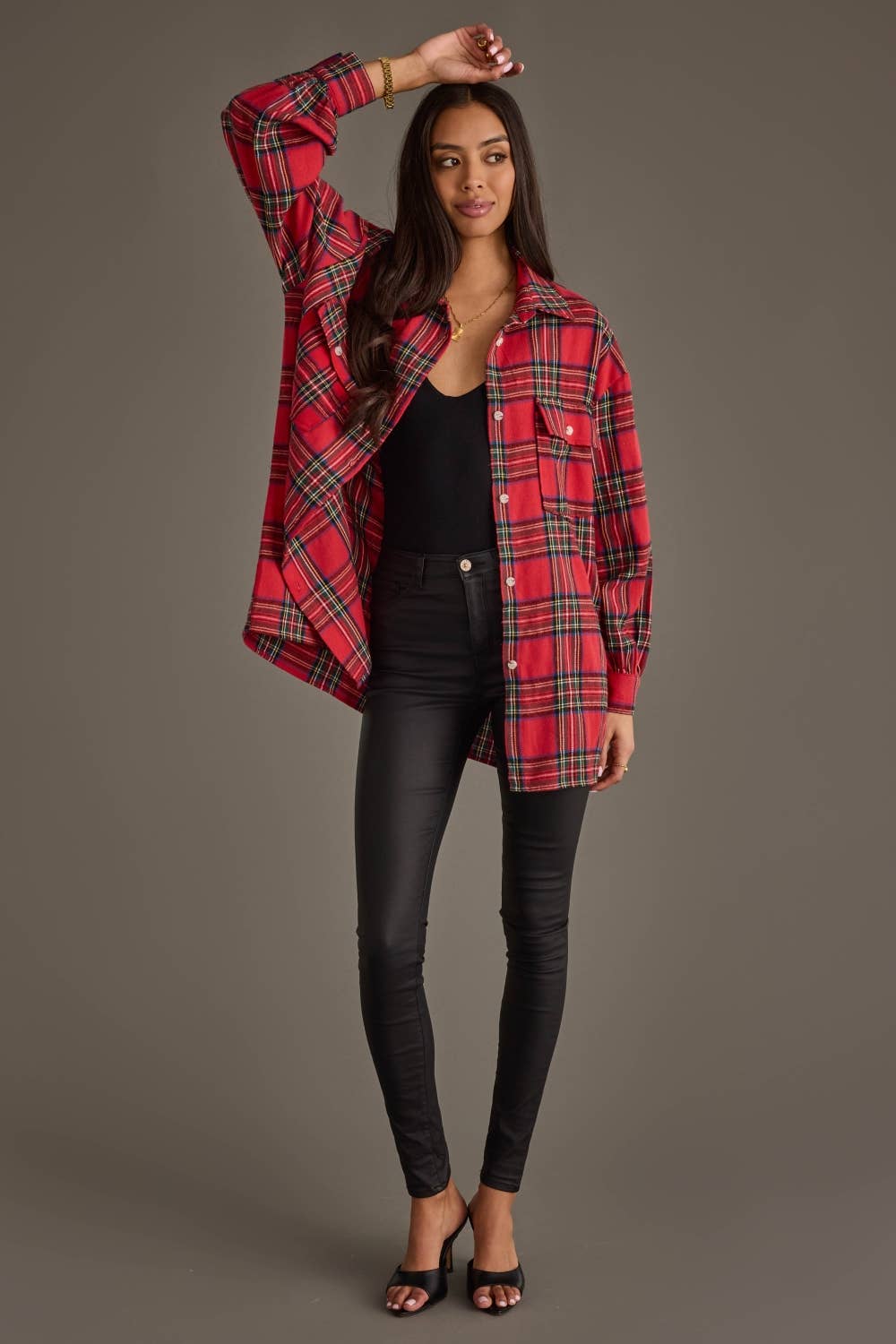 Red Multicolor Boyfriend Flannel Button Up