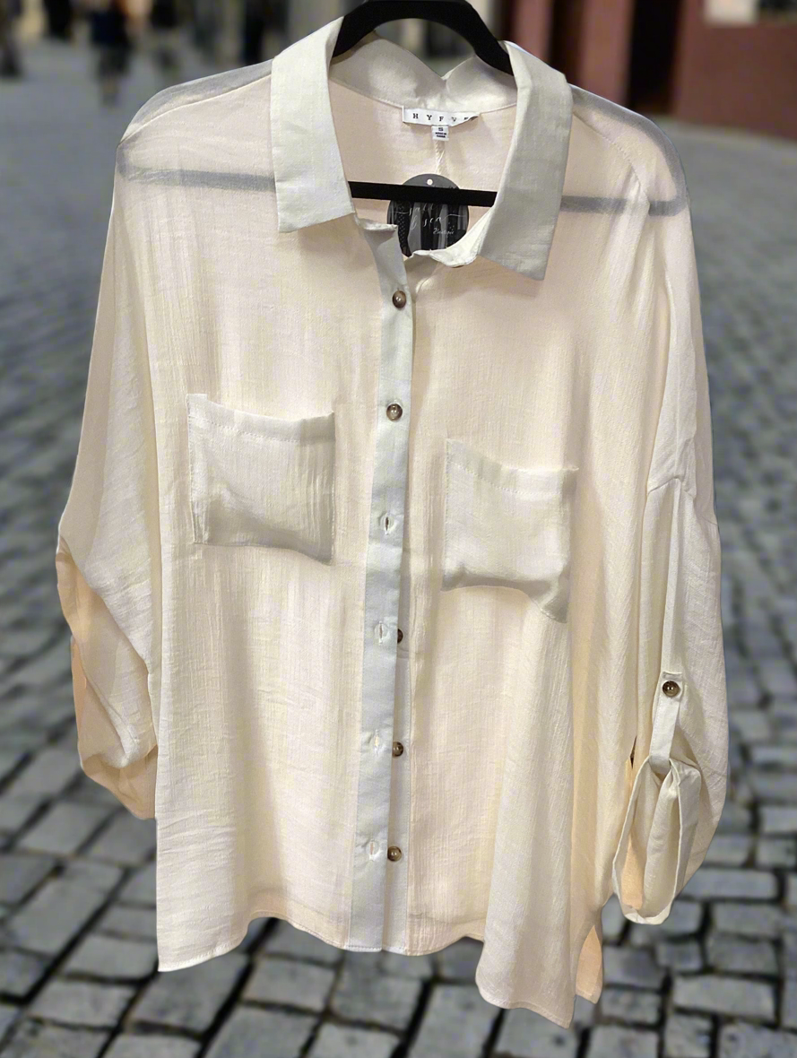 Semi sheer button down blouse