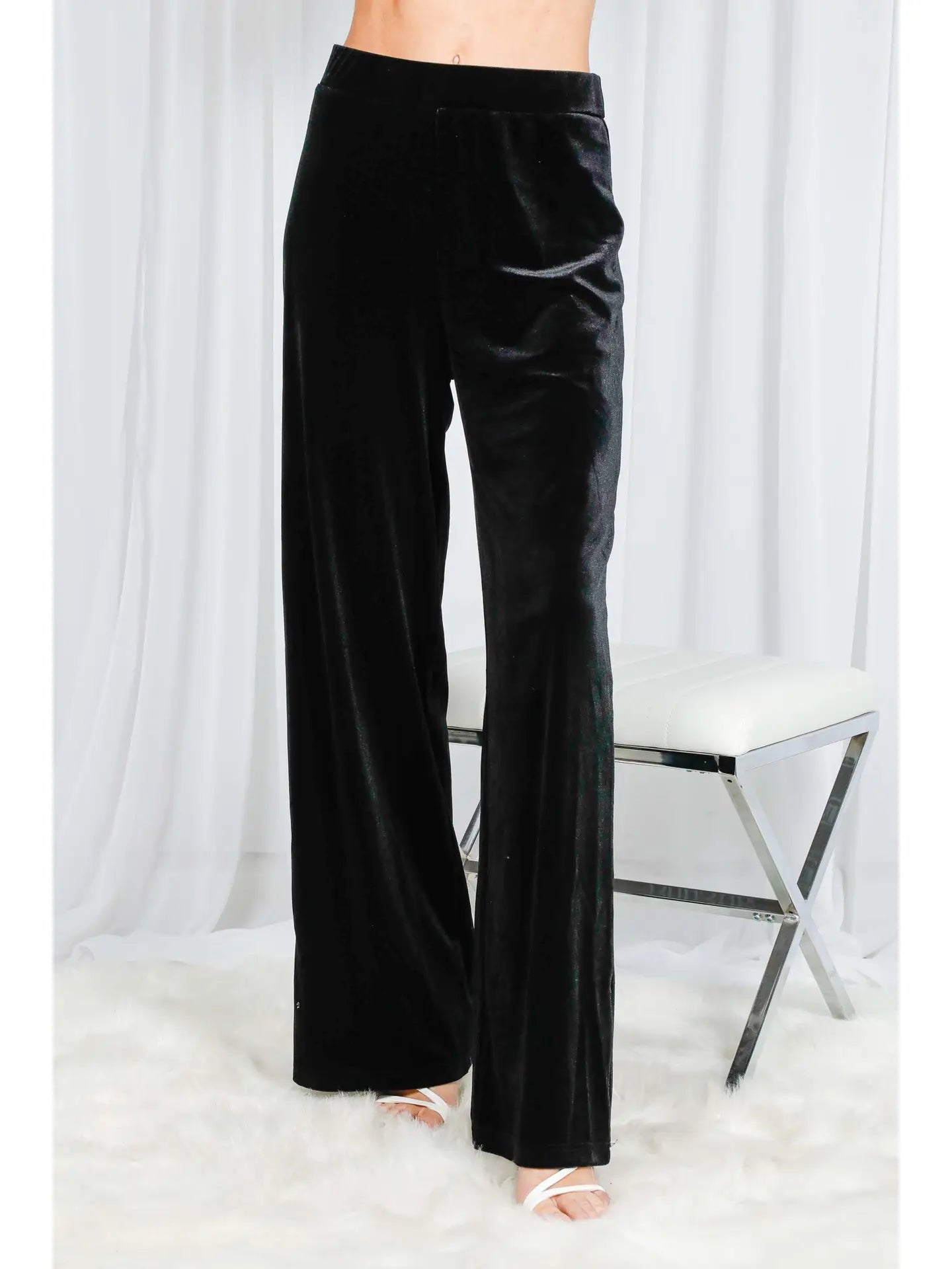 High rise black velour pants
