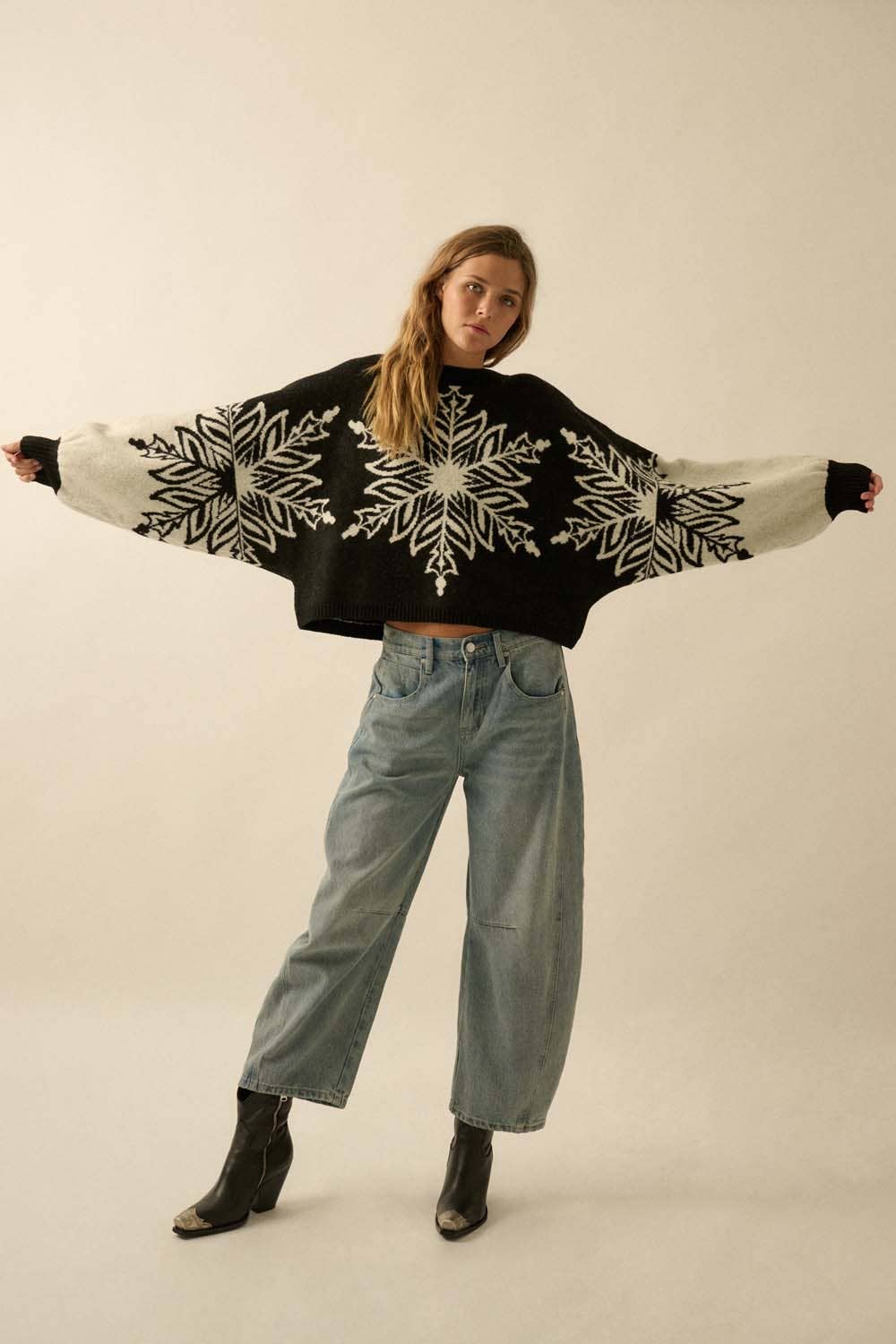 Snowflake Jacquard-Knit Dolman-Sleeve Sweater