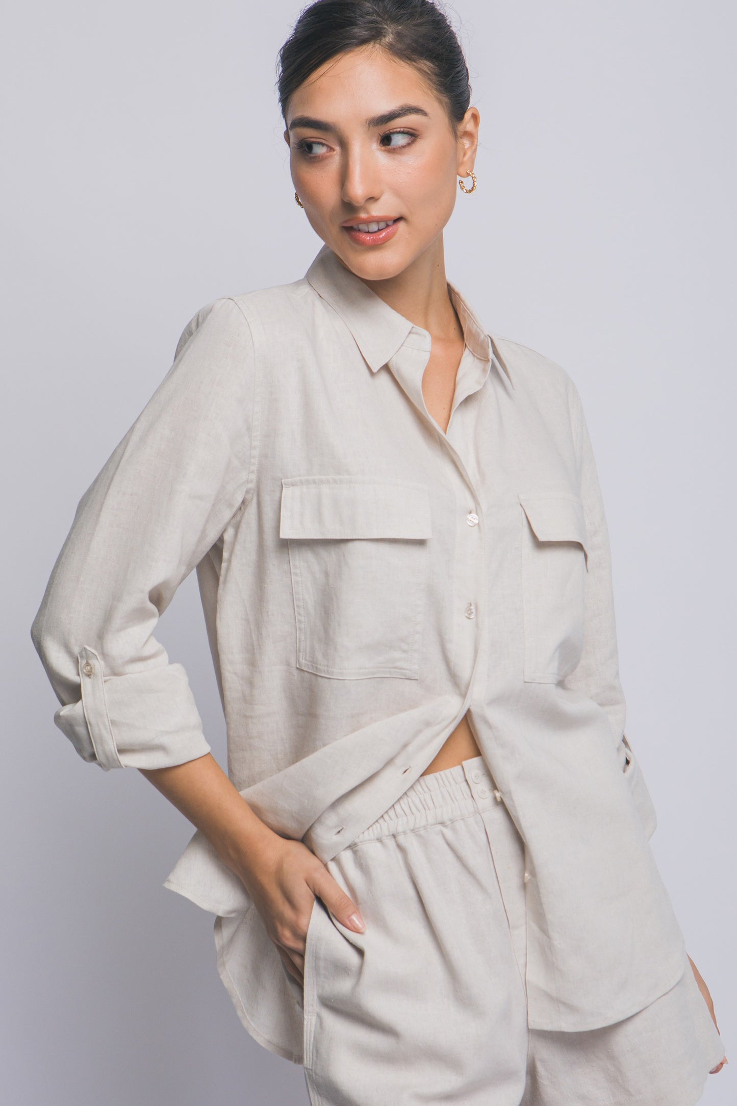 Button down linen blend shirt