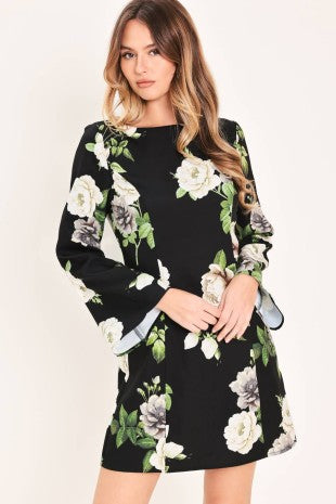 Bell sleeve printed mini dress