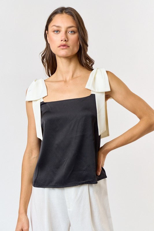Bow detail satin blouse