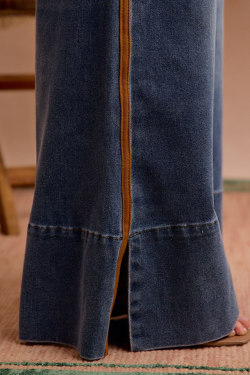 Wide leg flare with side seam detail