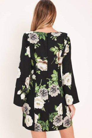 Bell sleeve printed mini dress