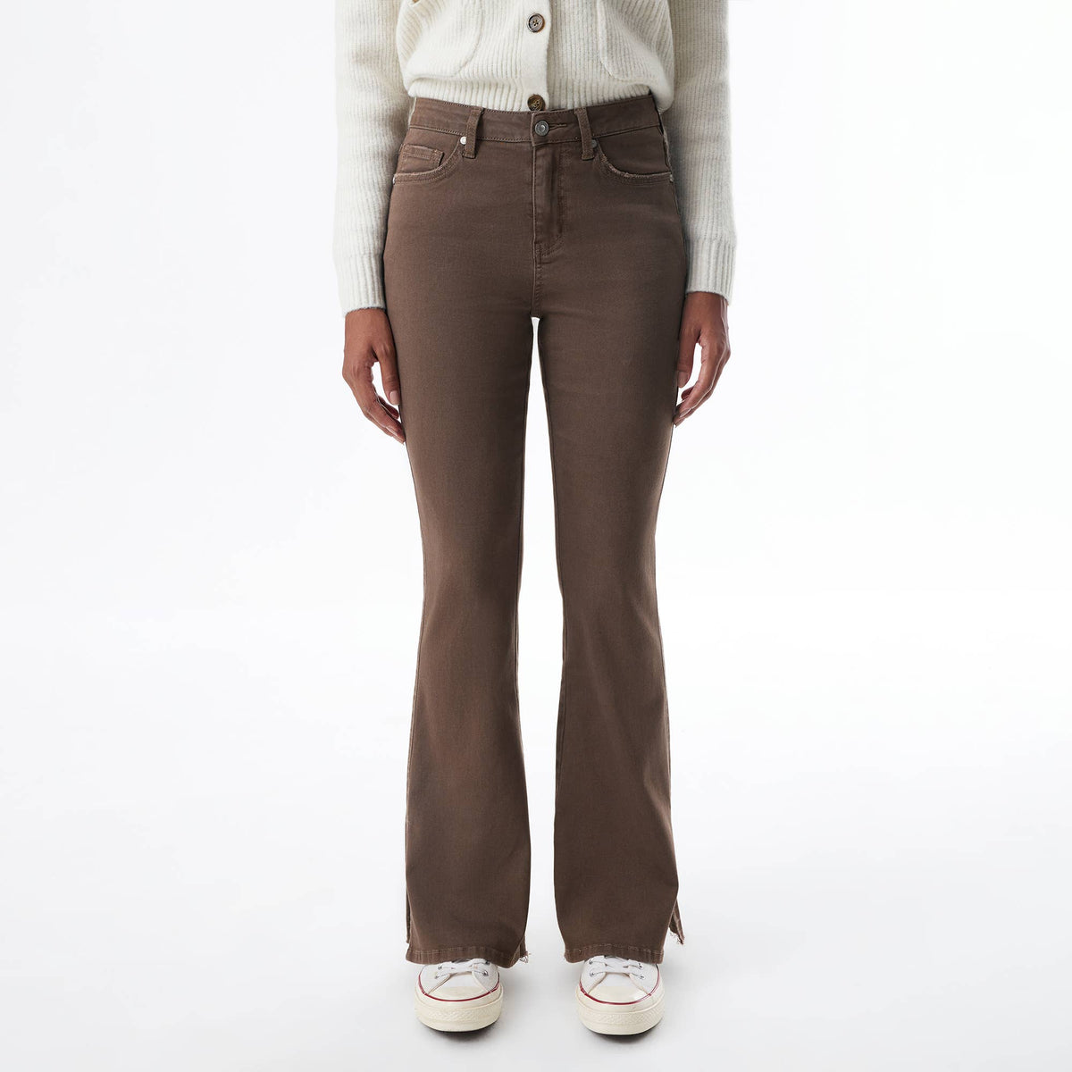 High Rise Flare Leg Jeans with Side Slits OSF1037