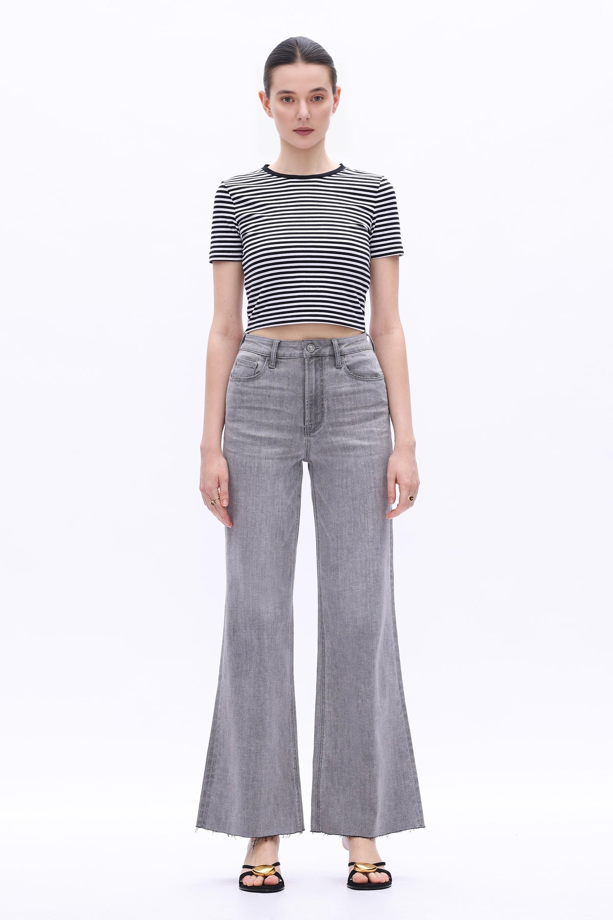 High rise gray denim jeans