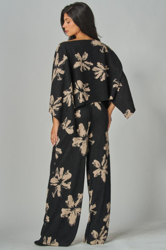 Print crinkle kimono pant set (2 colors)