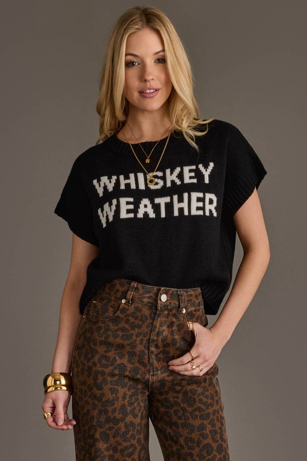 Black & White Whiskey Weather Short Sleeve Sweater