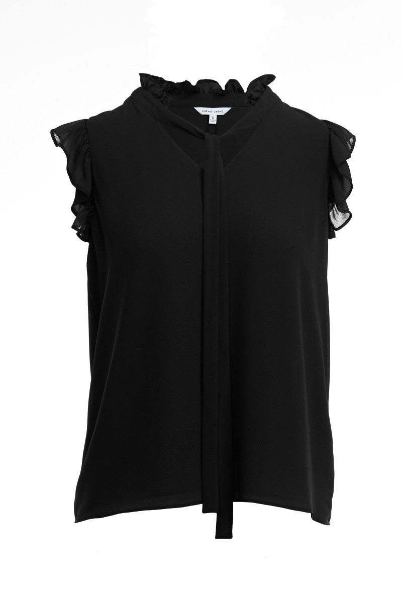 Cap sleeve ruffle blouse with front tie