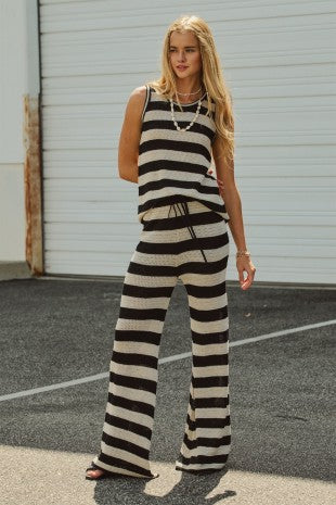 Stripe crochet knit pants