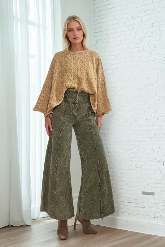 Olive washed corduroy culotte pants