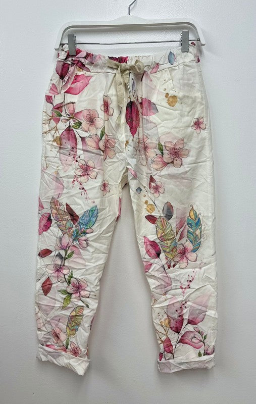 Pink floral print crinkle jogger