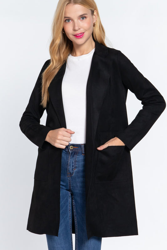 Faux suede open front jacket